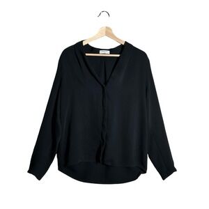 Babaton Aritzia Murphy Blouse Black V-Neck Long Sleeve Crepe Top Large